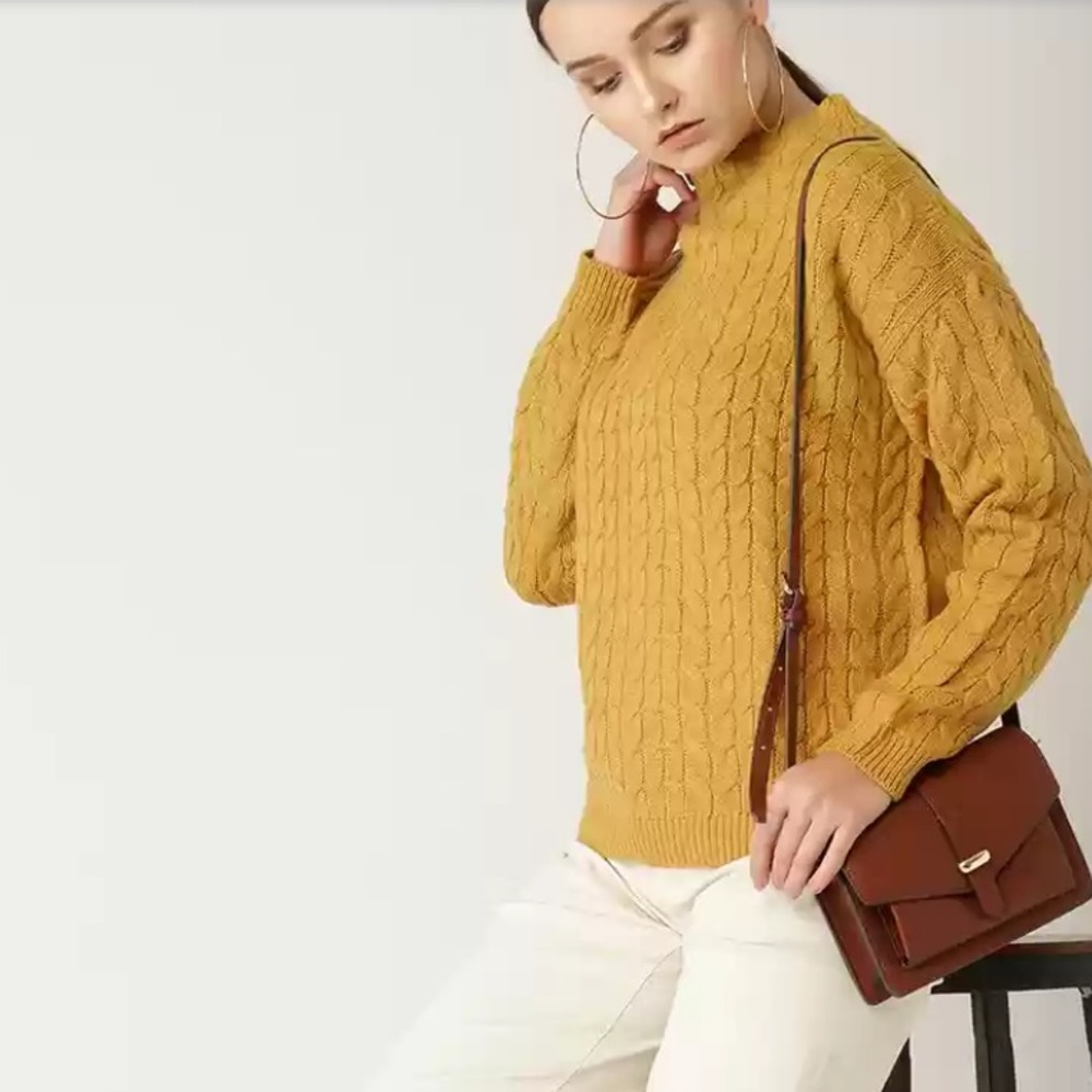 Mango Mustard Yellow Cable Knit Sweeter